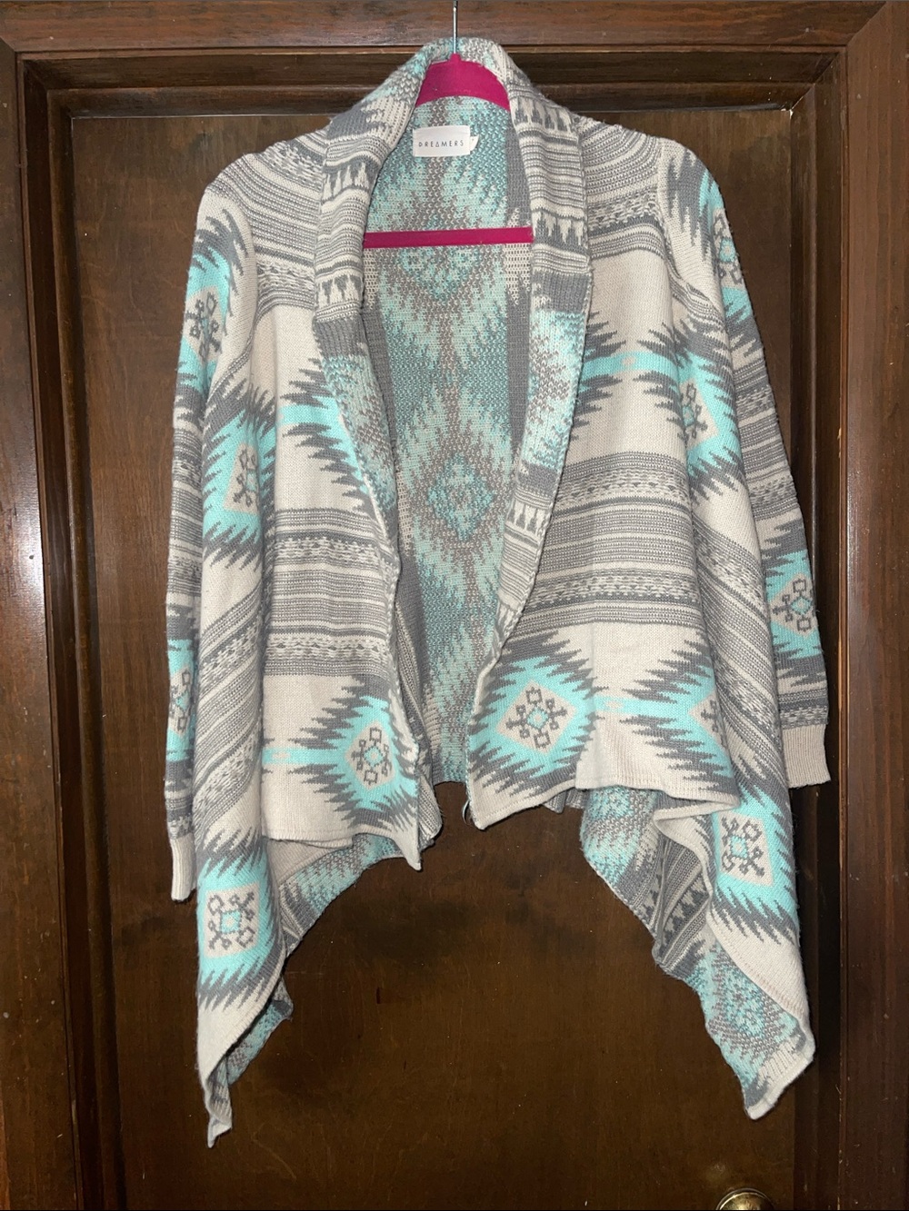 Dreamers Aqua & Gray Aztec Shrug